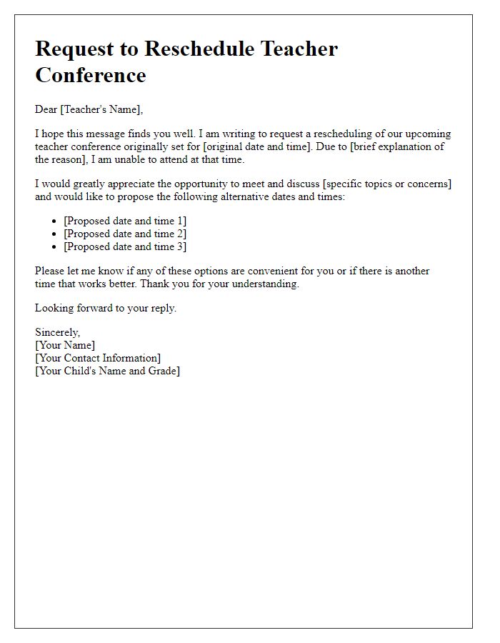 Letter template of rescheduling teacher conference request