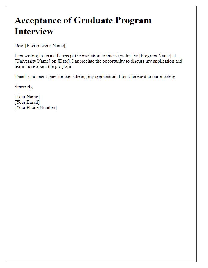 Letter template of acceptance for graduate program interview