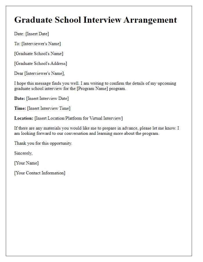 Letter template of arrangement for graduate school interview