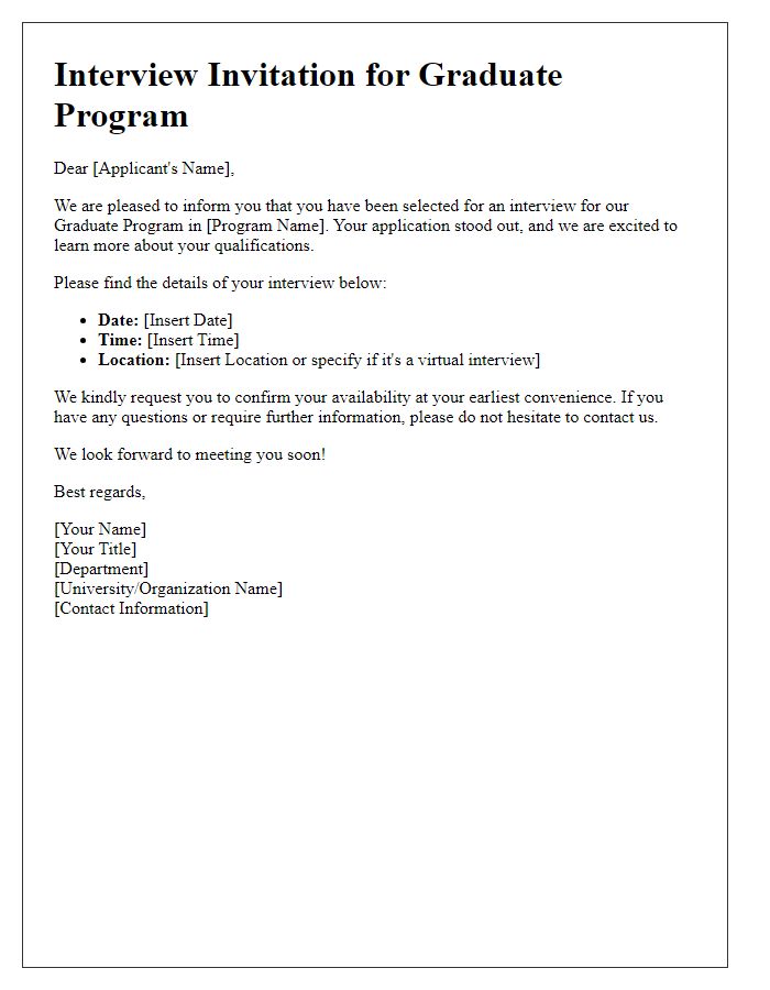 Letter template of graduate program interview opportunity