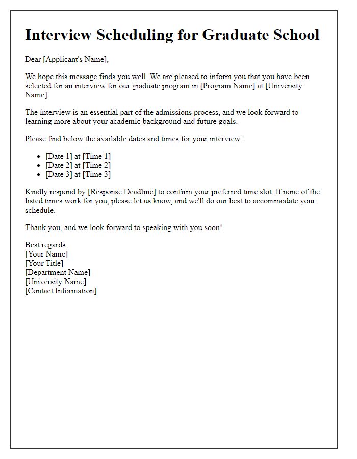 Letter template of graduate school interview scheduling