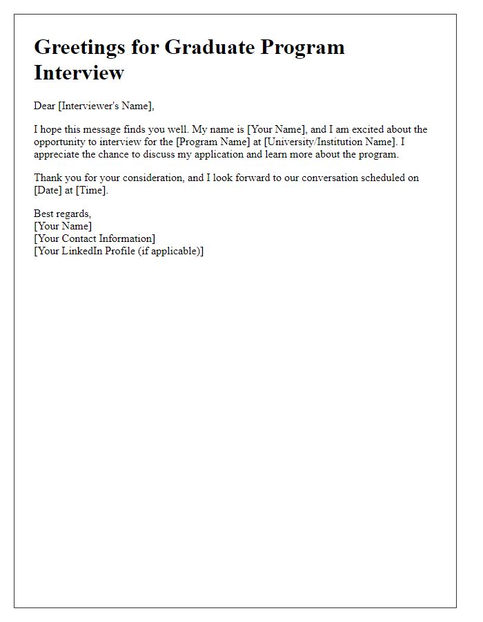 Letter template of greetings for graduate program interview