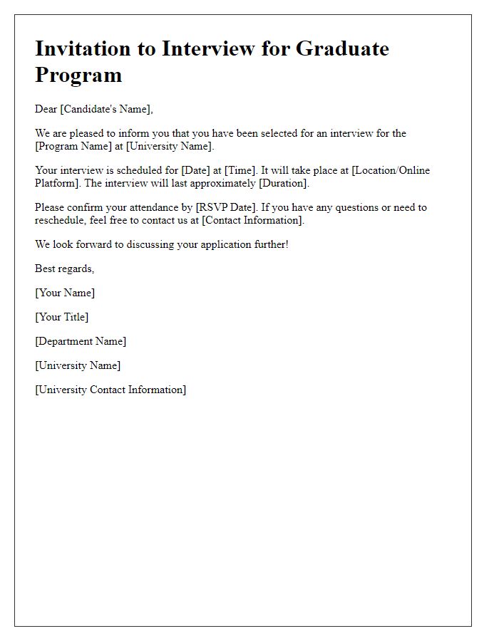 Letter template of invitation to graduate program interview