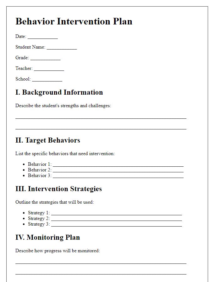 Letter template of behavior intervention plan for students.