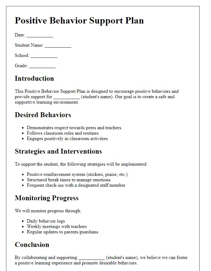 Letter template of positive behavior support plan.