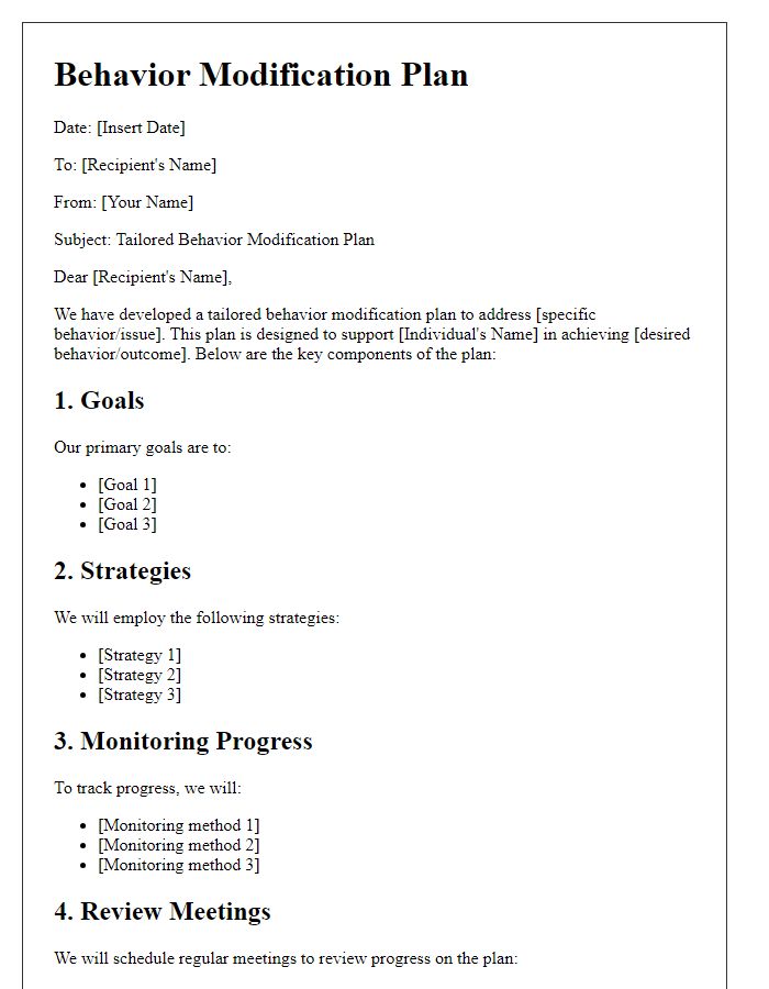 Letter template of tailored behavior modification plan.