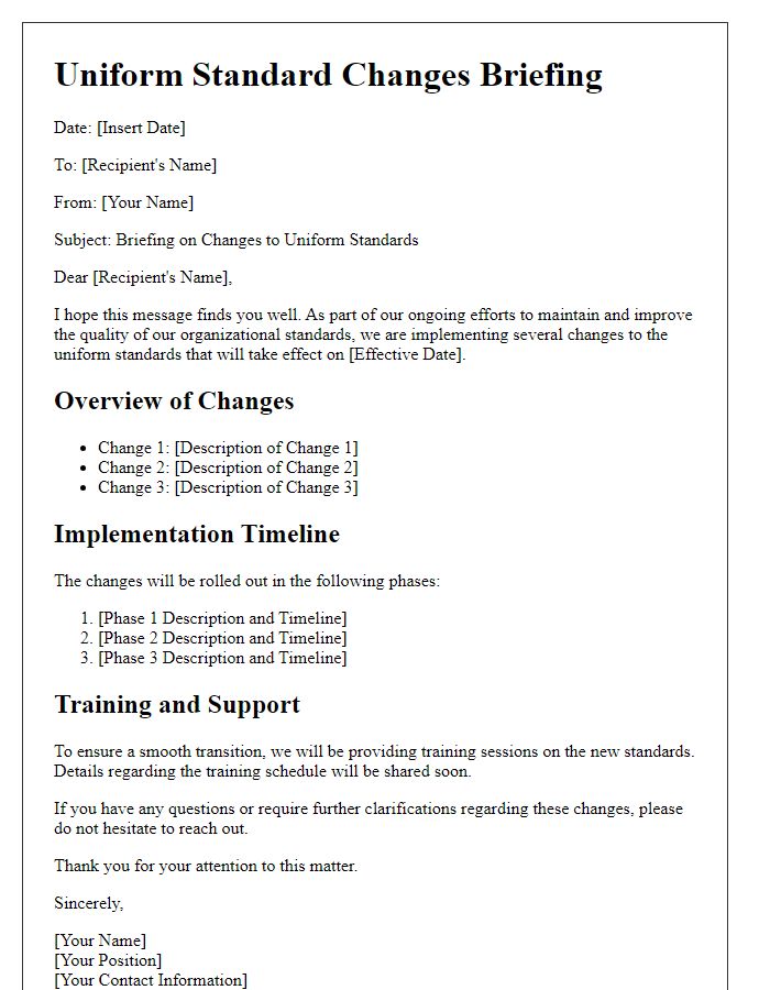 Letter template of uniform standard changes briefing