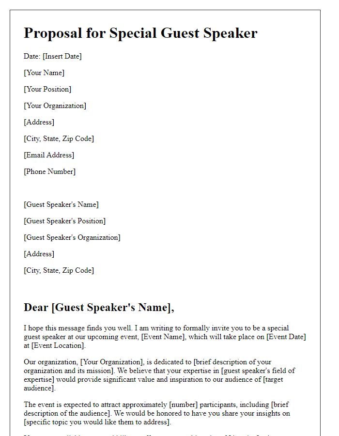 Letter template of proposal for a special guest speaker.