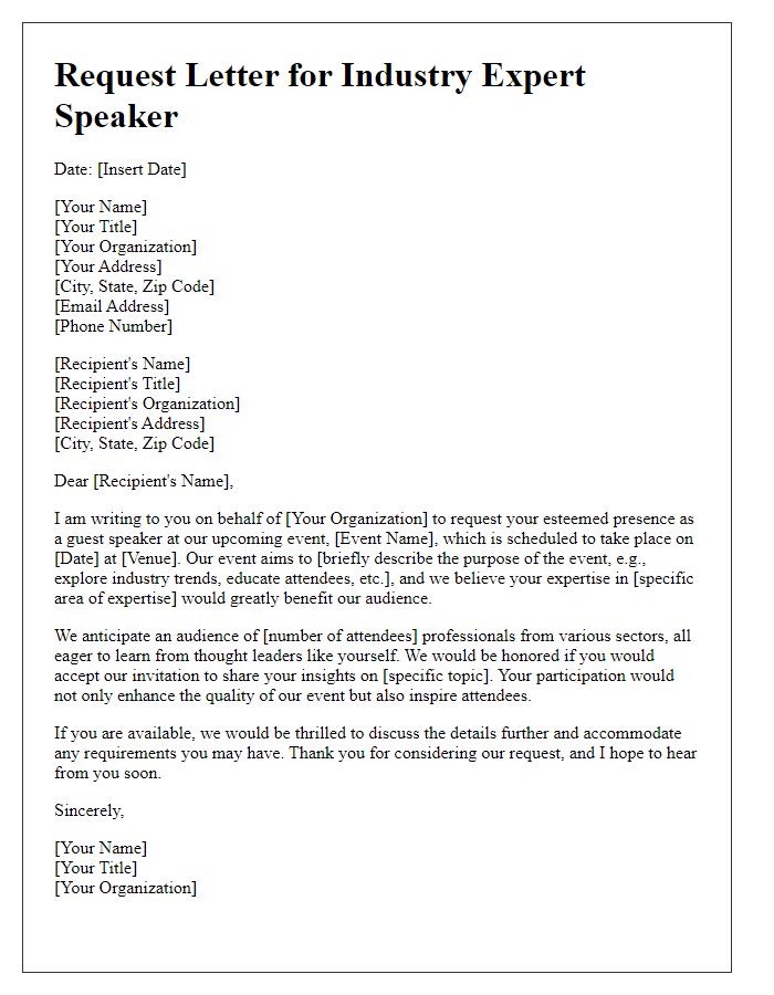 Letter template of request for an industry expert speaker.