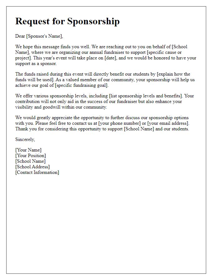 Letter template of sponsorship appeal for school fundraiser