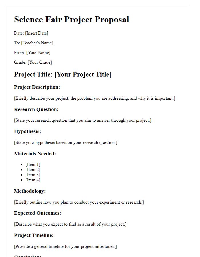 Letter template of science fair project proposal for middle school.