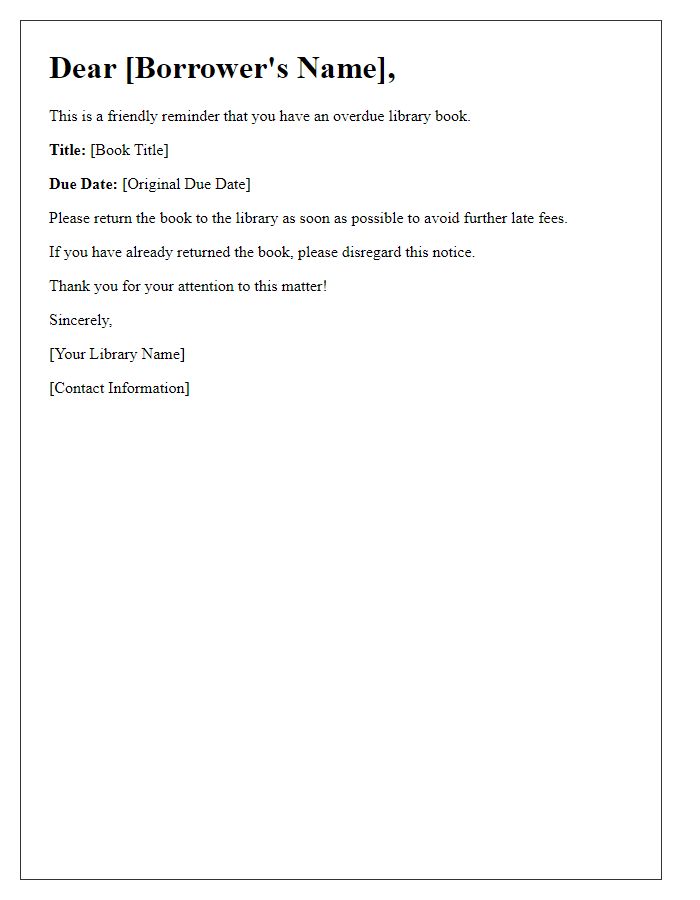 Letter template of overdue library book check-in