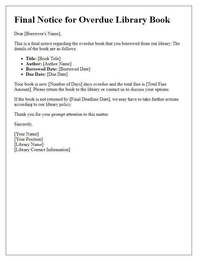 Letter template of overdue library book final notice