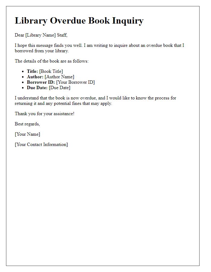 Letter template of overdue library book inquiry