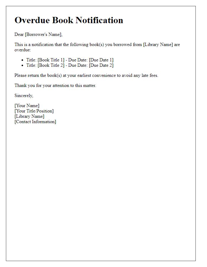 Letter template of overdue library book notification