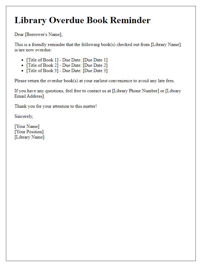 Letter template of overdue library book reminder