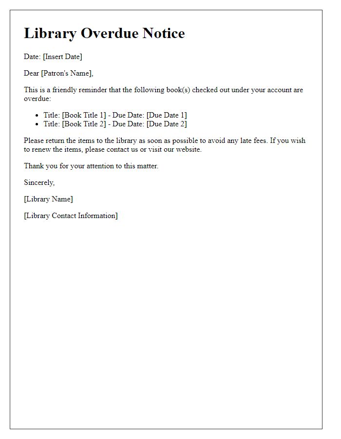 Letter template of overdue library book warning