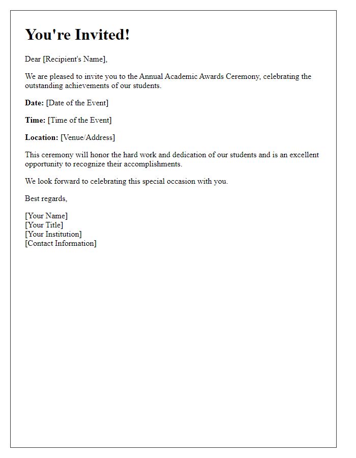 Letter template of invitation to the academic awards ceremony.