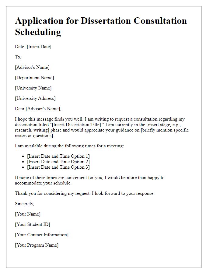 Letter template of application for dissertation consultation scheduling