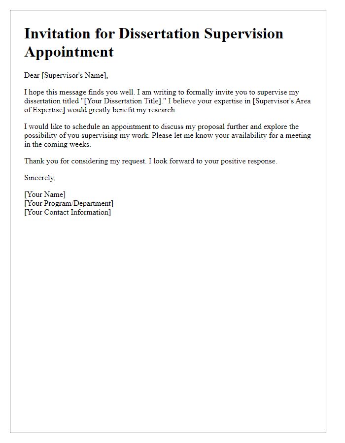 Letter template of invitation for dissertation supervision appointment