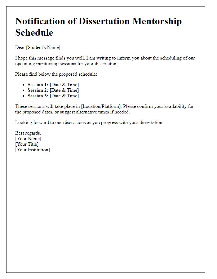 Letter template of notification for dissertation mentorship scheduling