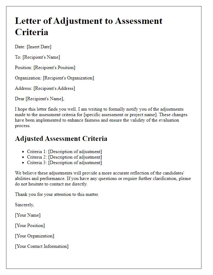 Letter template of adjustments to assessment criteria