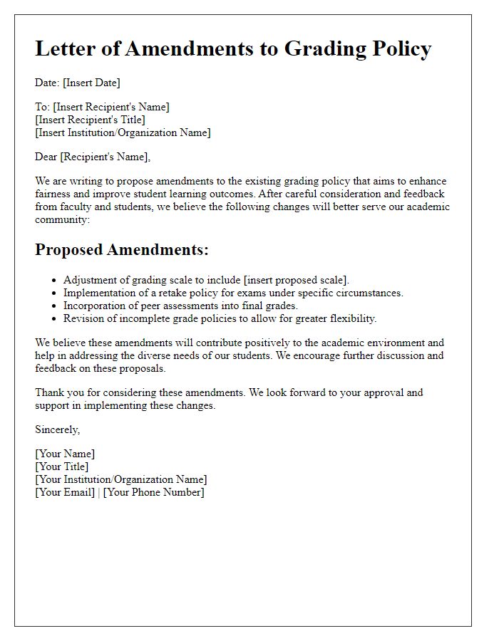 Letter template of amendments to grading policy