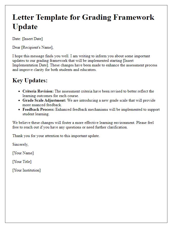 Letter template of grading framework update