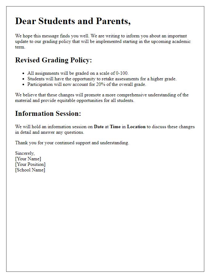 Letter template of grading policy revision announcement