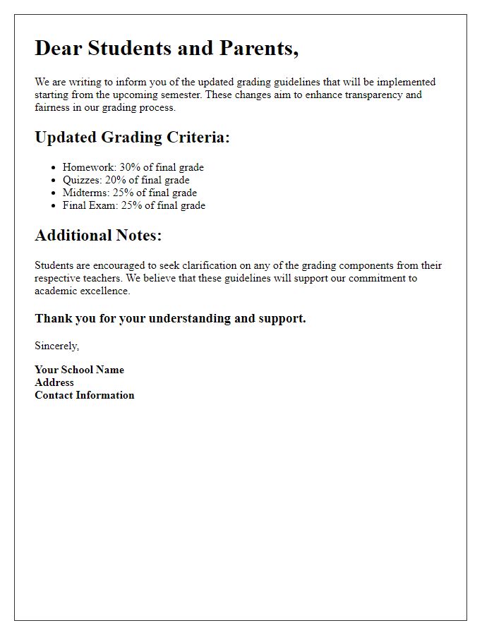 Letter template of updated grading guidelines