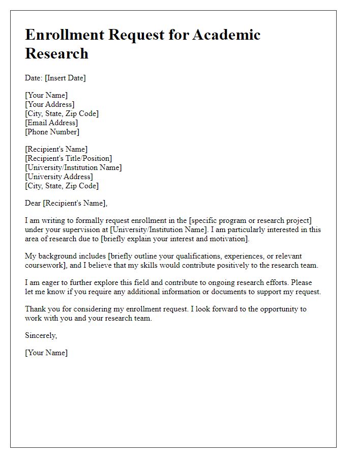 Letter template of enrollment request for academic research