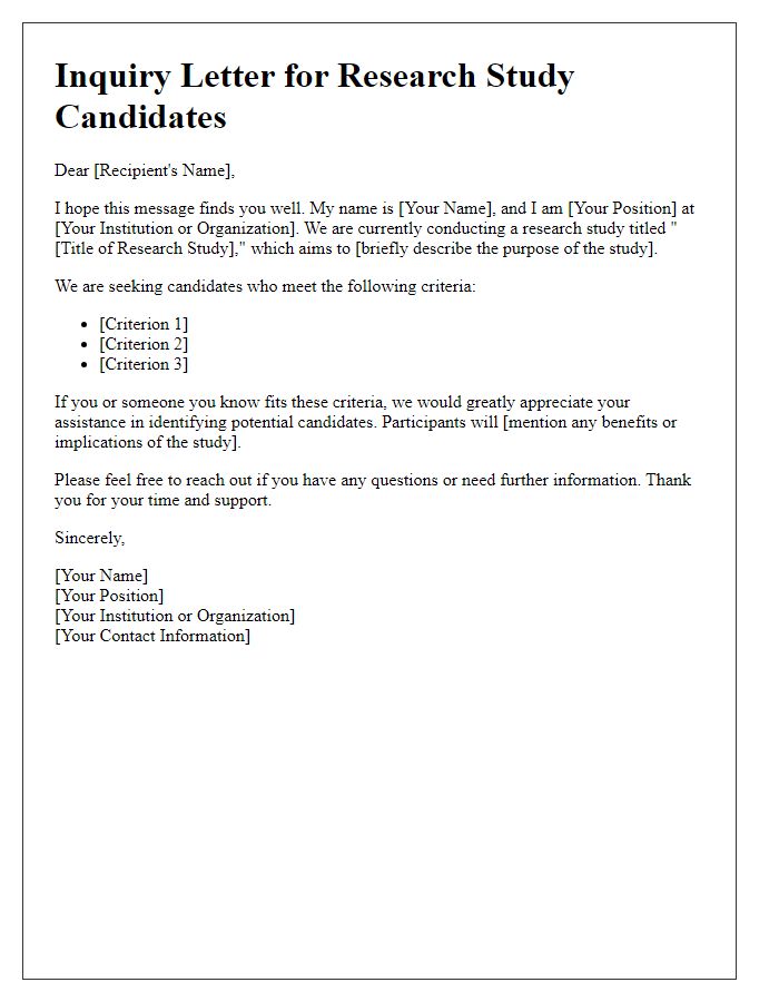 Letter template of inquiry for research study candidates