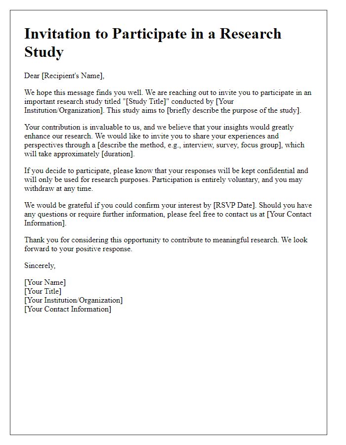 Letter template of invitation to contribute to a research study