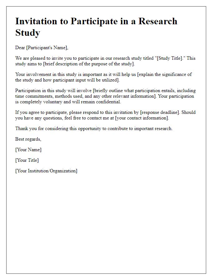 Letter template of invitation for participation in a research study