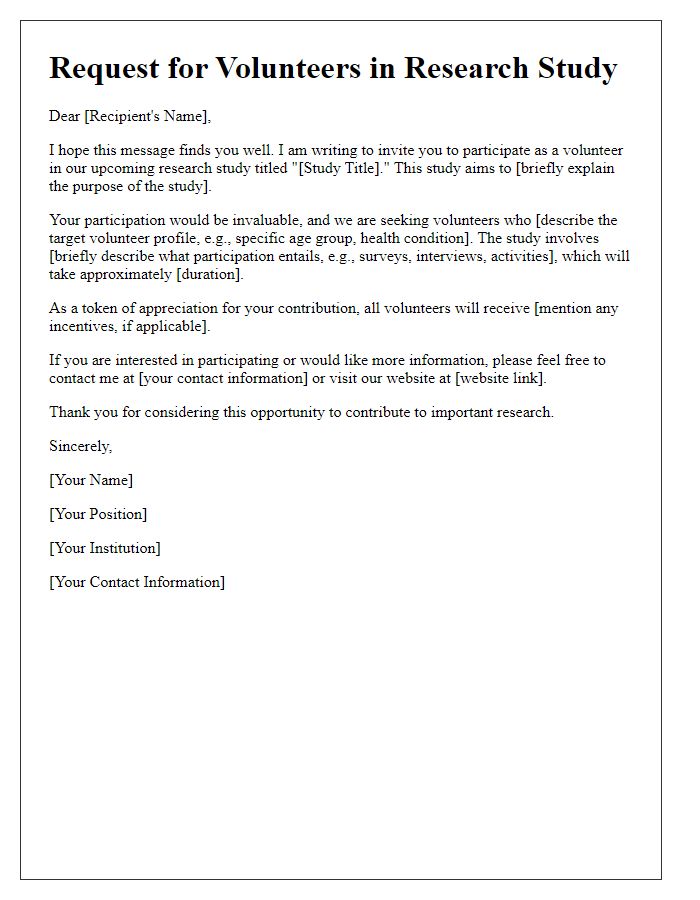 Letter template of request for volunteers in a research study