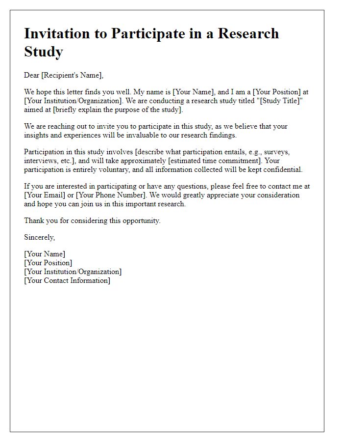 Letter template of solicitation for research study involvement