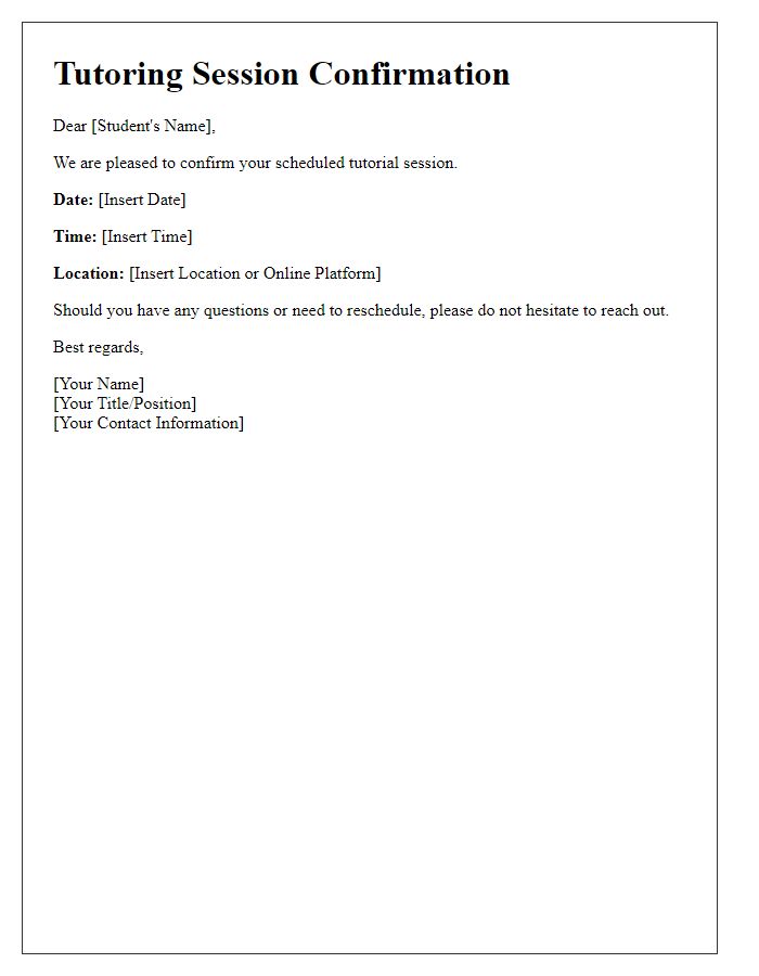 Letter template of scheduled tutorial session confirmation