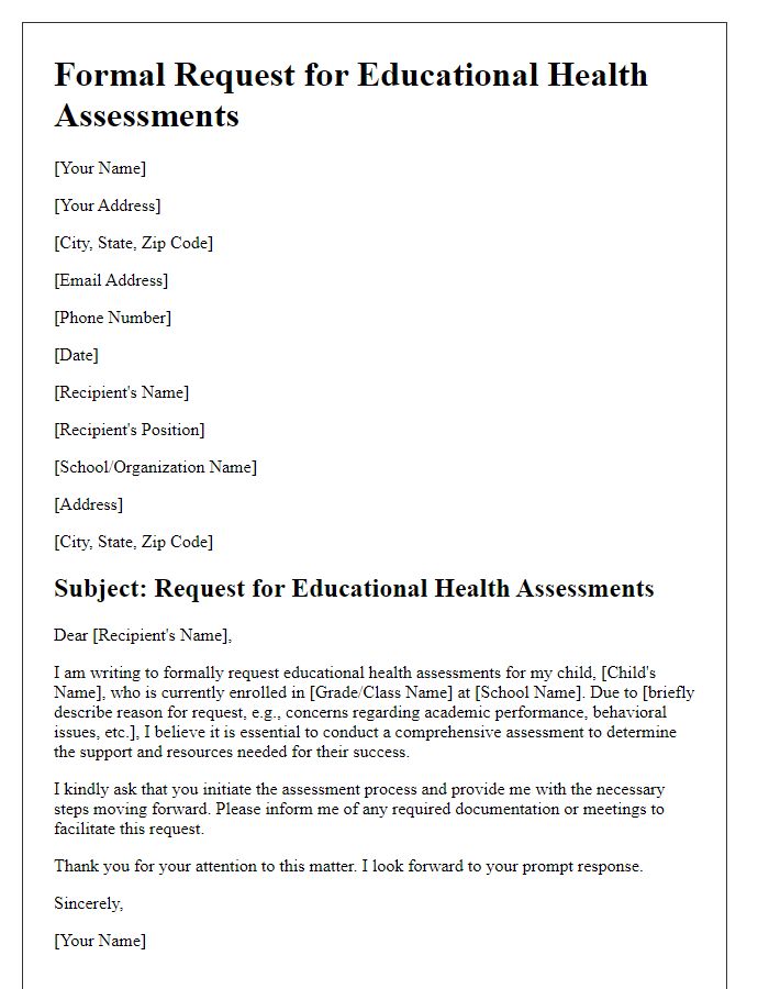 Letter template of formal request for educational health assessments.