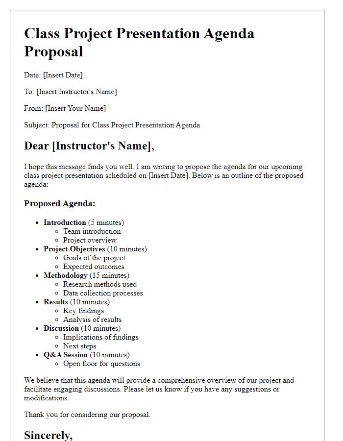 Letter template of class project presentation agenda proposal