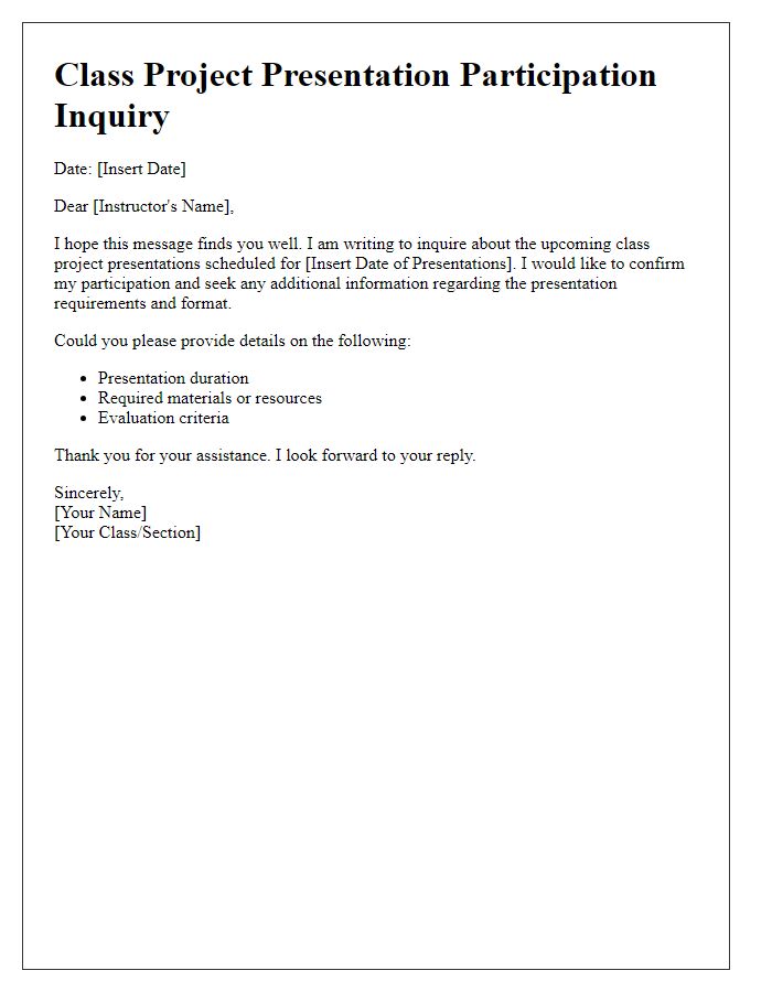 Letter template of class project presentation participation inquiry