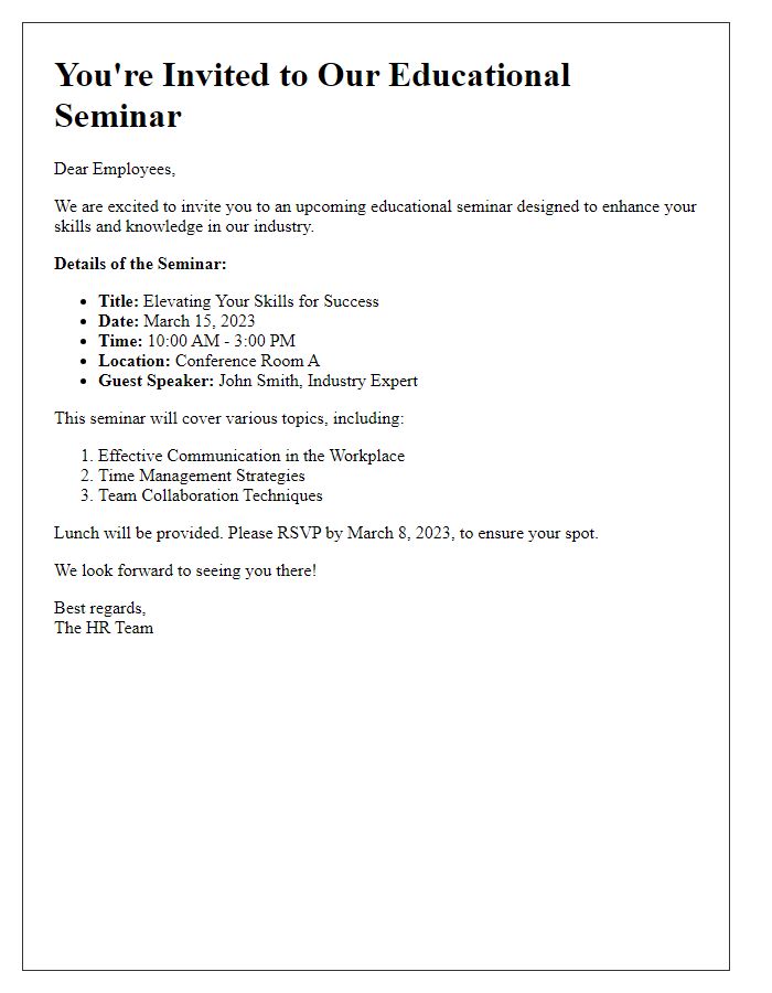 Letter template of educational seminar invitation for employees