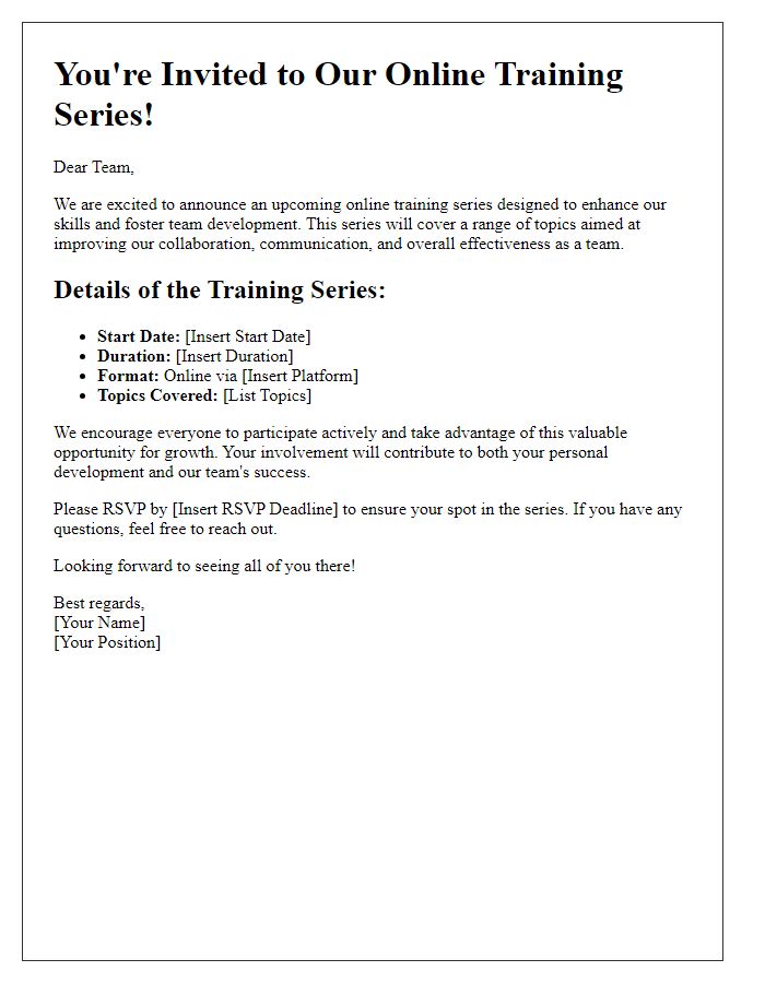 Letter template of online training series invitation for team development