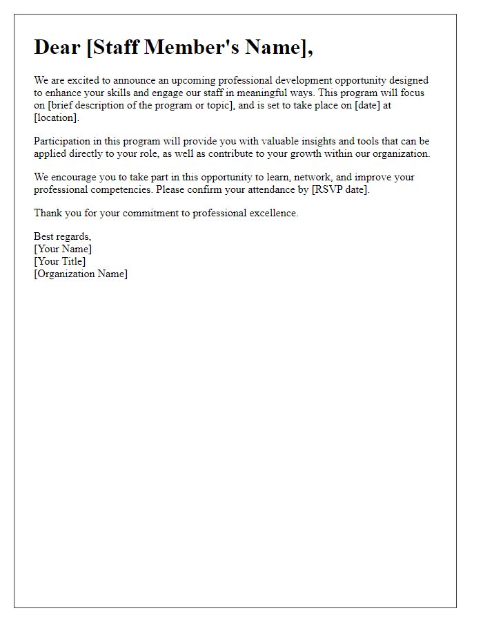 Letter template of professional development opportunity for staff engagement