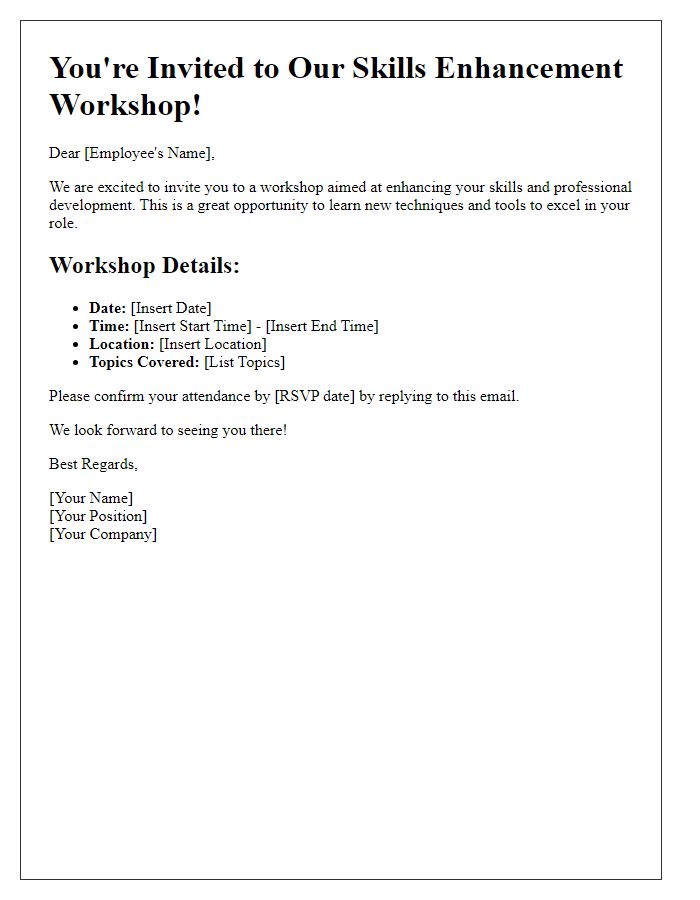 Letter template of workshop invitation for employee skills enhancement