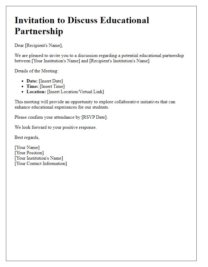 Letter template of invitation for educational partnership discussion