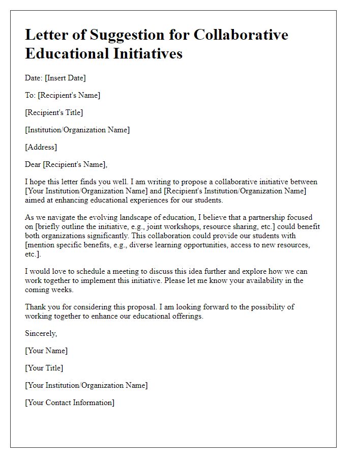 Letter template of suggestion for collaborative educational initiatives