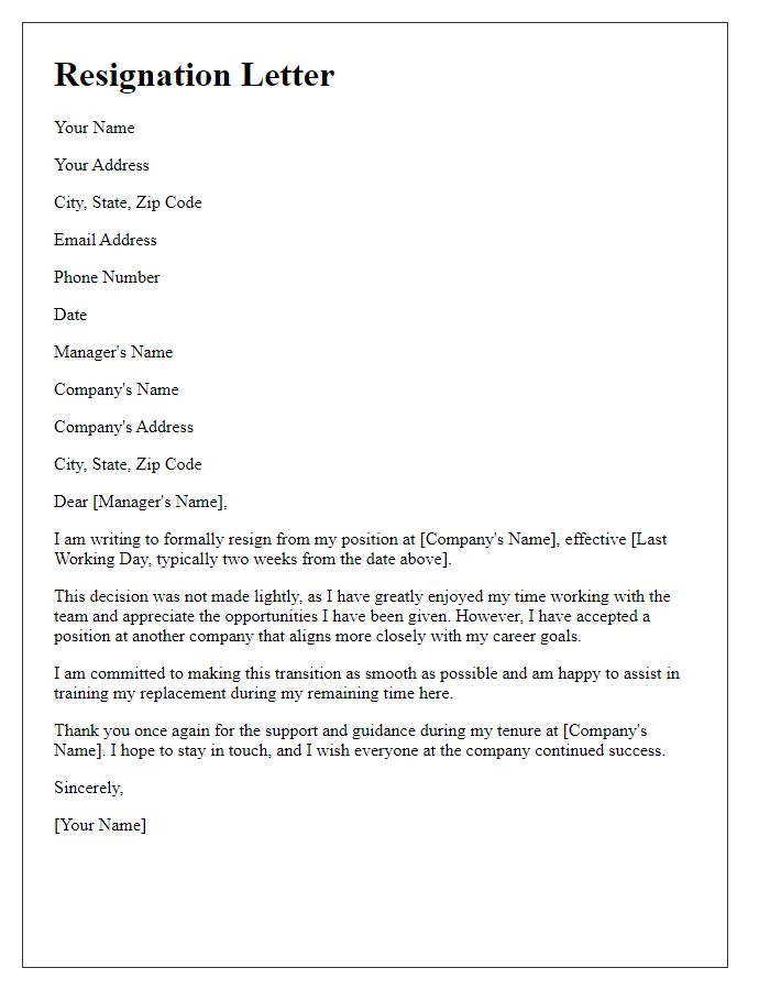 Letter template of resignation letter for change of workplace