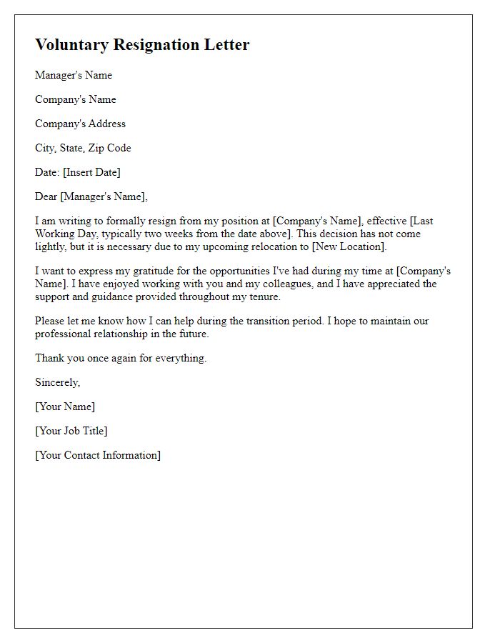 Letter template of voluntary resignation due to relocation