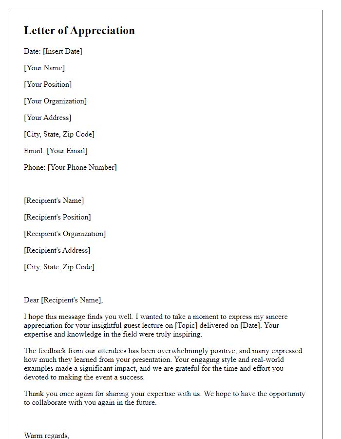 Letter template of appreciation for expert guest lecture