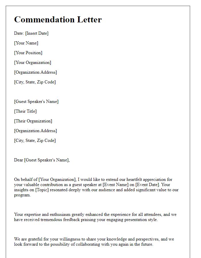 Letter template of commendation for guest speaker involvement